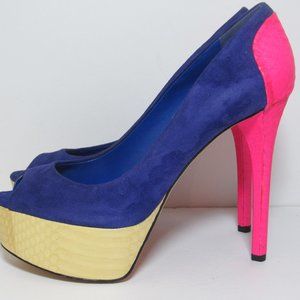 Brian Atwood Multi Color Suede Peeptoe heels size8